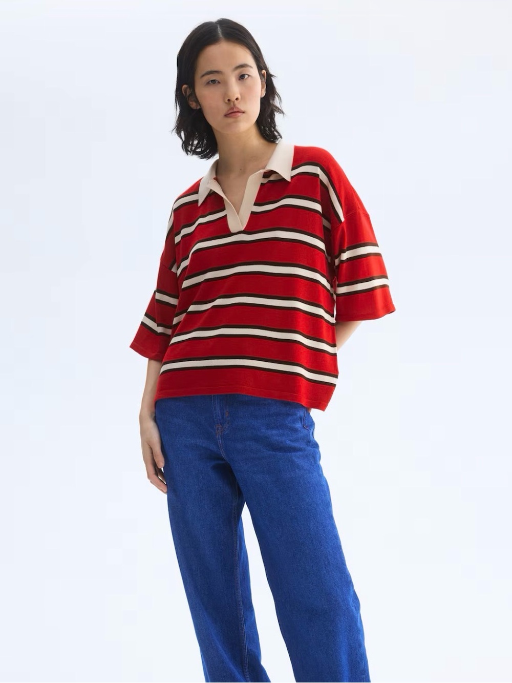 H&M Oversized Fine-Knit Polo Shirt